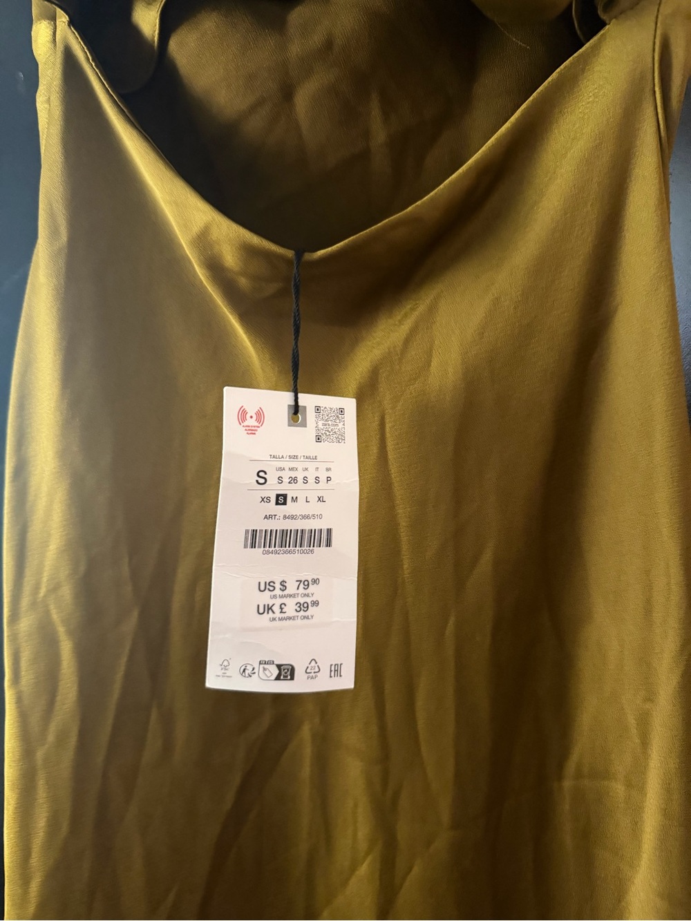 Zara Olive Satin V-Neck Maxi Dress - Picture 10 of 10